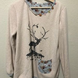 Mori girl beige deer sweater